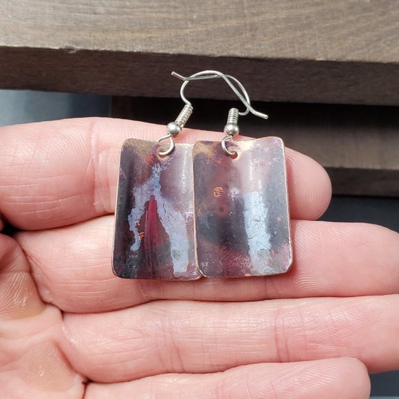 Sterling Silver & Copper Unique Pattern Dangle Earrings - Picture 3 of 5